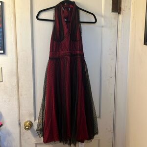 Red Dress with Polka Dot Mesh